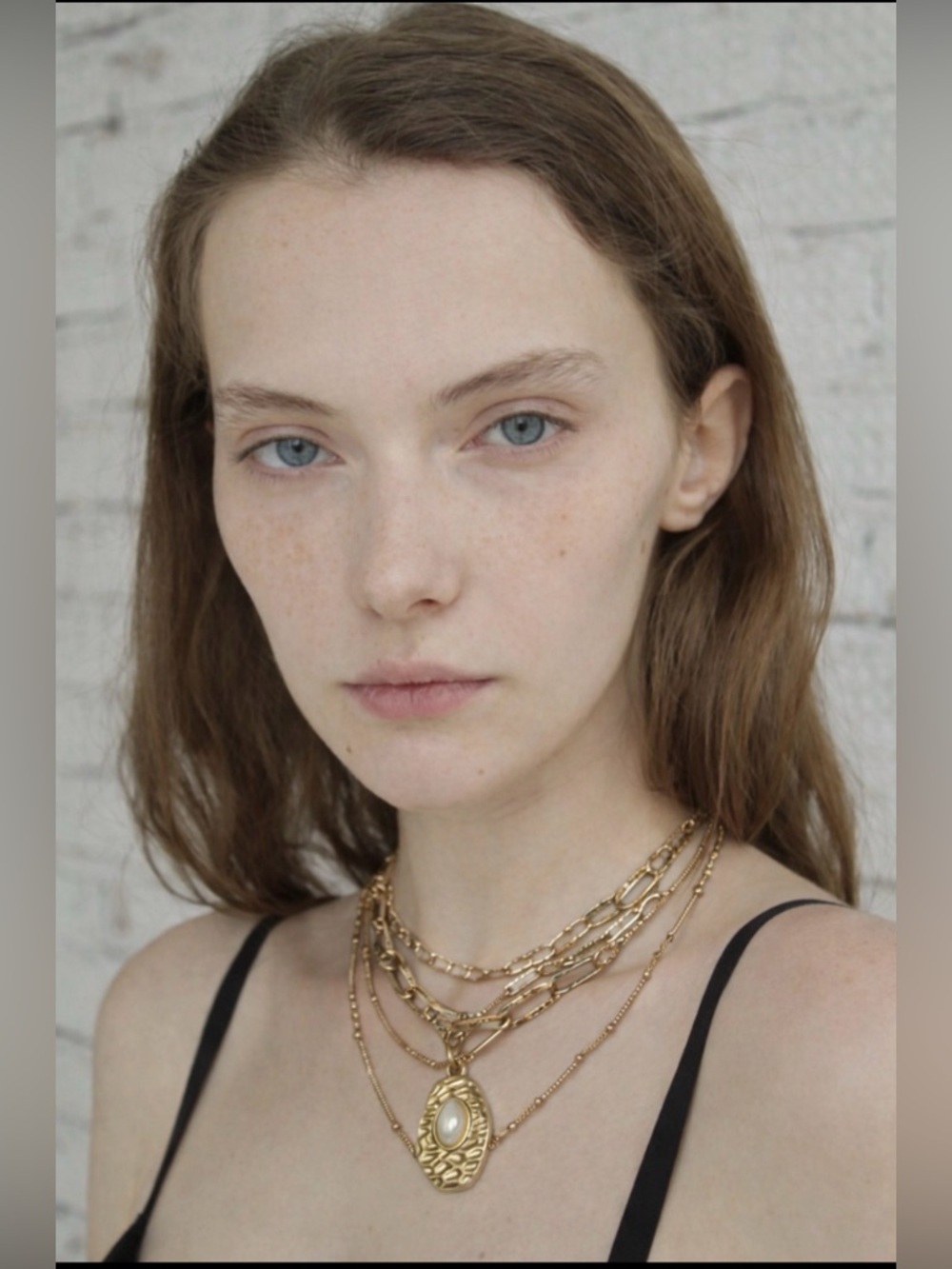 Gold Layered Chain Necklace with Pearl Pendant